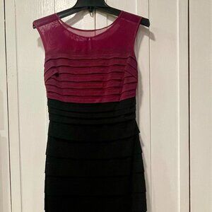 Sangria Burgundy & Black Layered Pencil Dress 95% polyester 5% spandex  Size 6p